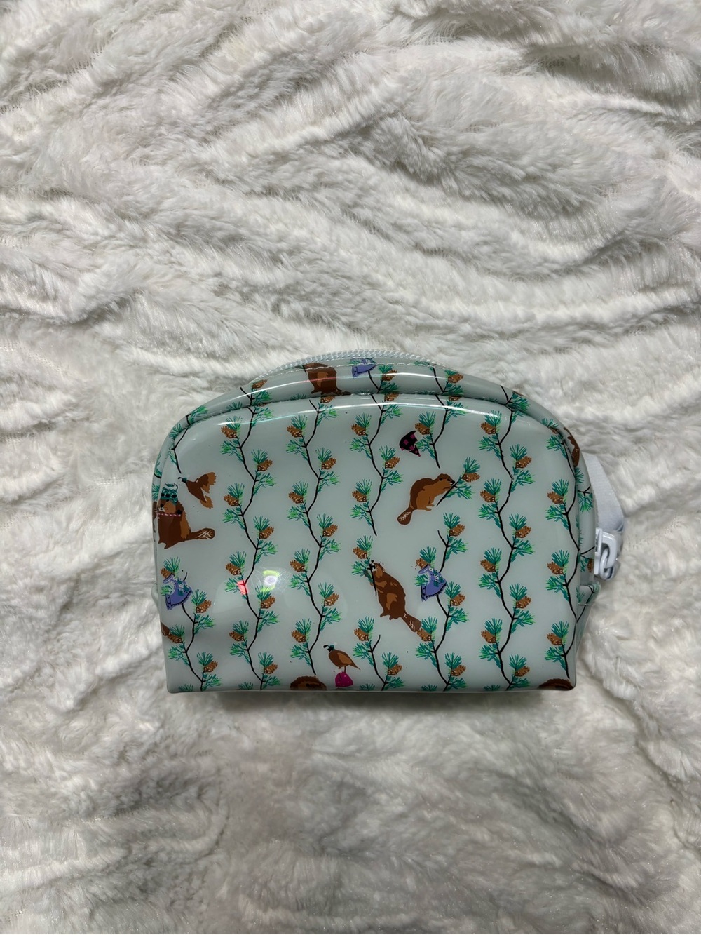 Vera Bradley Mini Dome Cosmetic Bag in Merry Mischief Pattern Beavers Woodland